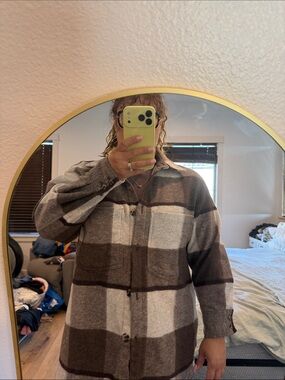 H&M Brown and Cream Plaid Overshirt Jacket